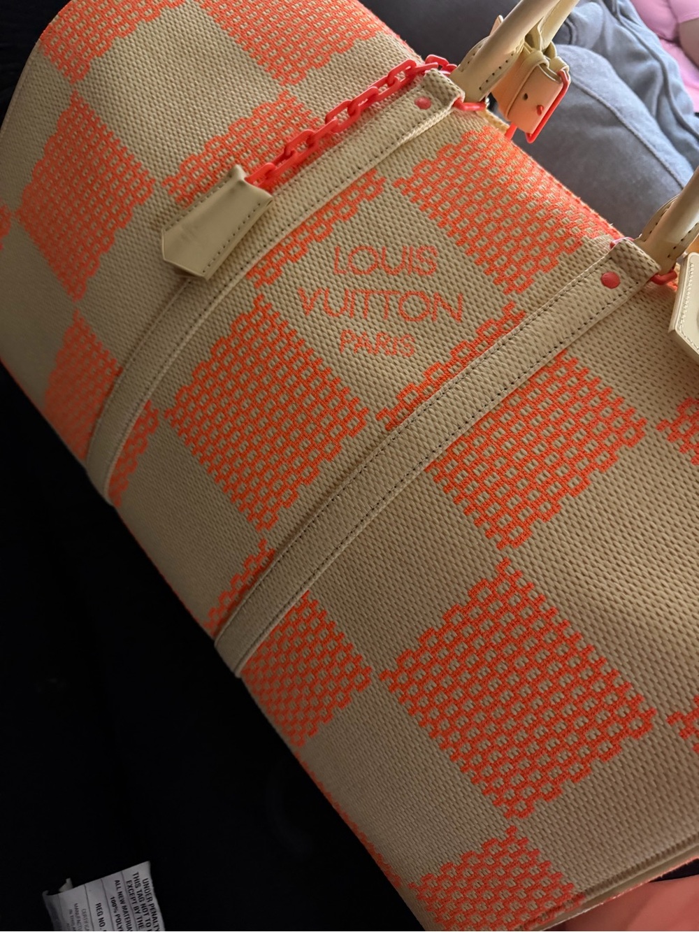 Louis Vuitton Beige and Orange Checkerboard Keepall Travel Bag